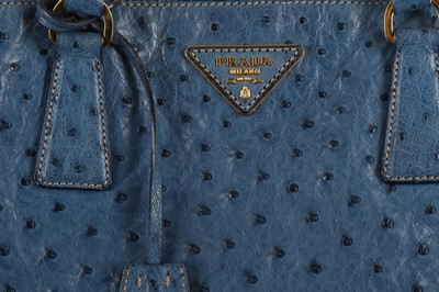 Lot 31 - Prada Sky Blue Ostrich Galleria Tote, gilt...