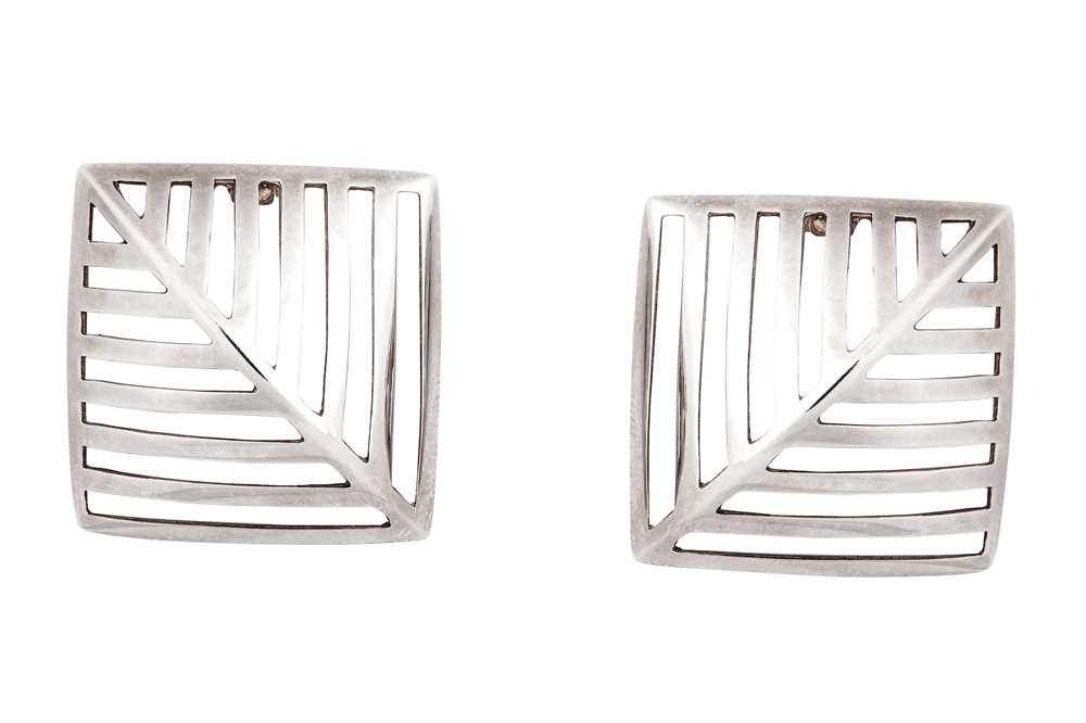 Lot 62 - A pair of silver 'Grate' earclips, by Nana...