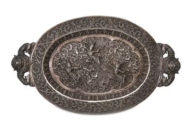 Lot 412 - A THAI REPOUSSÉ SILVER TRAY  Thailand, 19th...