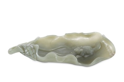 Lot 257 - A CHINESE PALE CELADON JADE 'SQUIRREL AND VINE'...