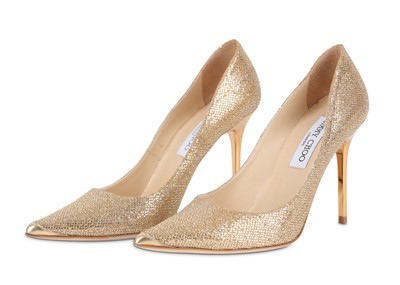Lot 425 - Jimmy Choo Gold Glitter Pumps, gold 10cm heel,...