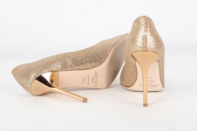 Lot 425 - Jimmy Choo Gold Glitter Pumps, gold 10cm heel,...