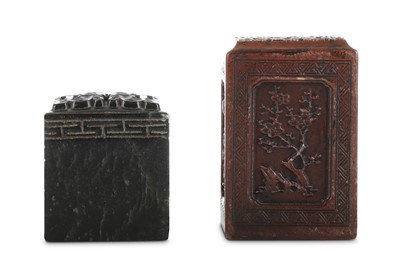 Lot 297 - TWO CHINESE SOAPSTONE SEALS. Qing Dynasty....