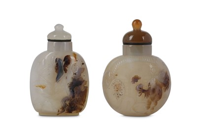 Lot 350 - TWO CHINESE SILHOUETTE AGATE SNUFF BOTTLES. ...
