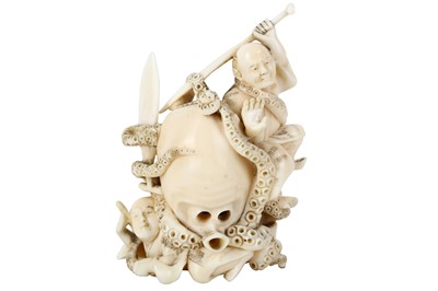 Lot 181 - A JAPANESE IVORY OKIMONO OF AN OCTOPUS AND...