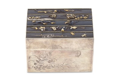Lot 147 - A JAPANESE SILVER BOX AND COVER. Meiji period....