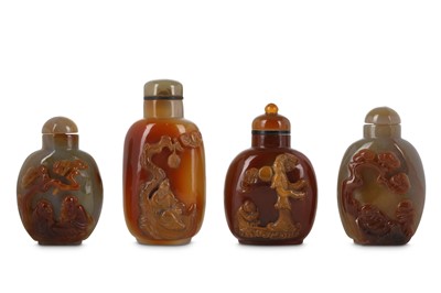 Lot 348 - FOUR CHINESE AGATE SNUFF BOTTLES. Qing Dynasty....