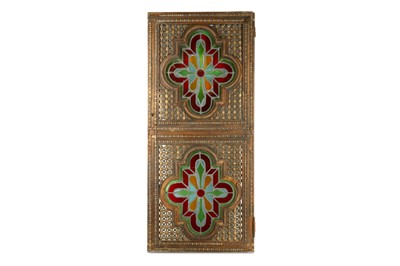 Lot 89 - A STAINED GLASS WINDOW SHUTTER WITH WOODEN...