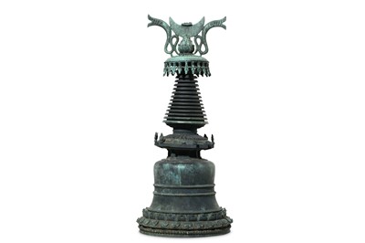 Lot 373 - A LARGE BRONZE STUPA. With a bell-shaped...