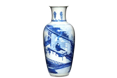 Lot 22 - A CHINESE BLUE AND WHITE VASE.  Qing Dynasty,...