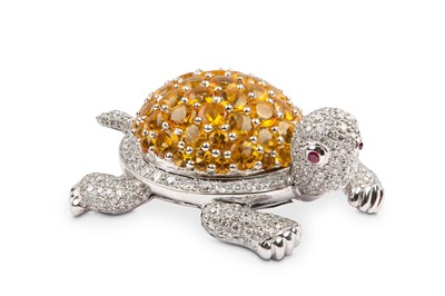 Lot 174 - A citrine and diamond turtle brooch The domed...