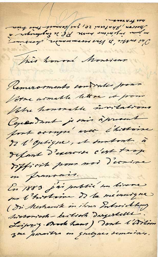 Lot 266 - Mach (Ernst) Letter signed (‘E Mach’), in...