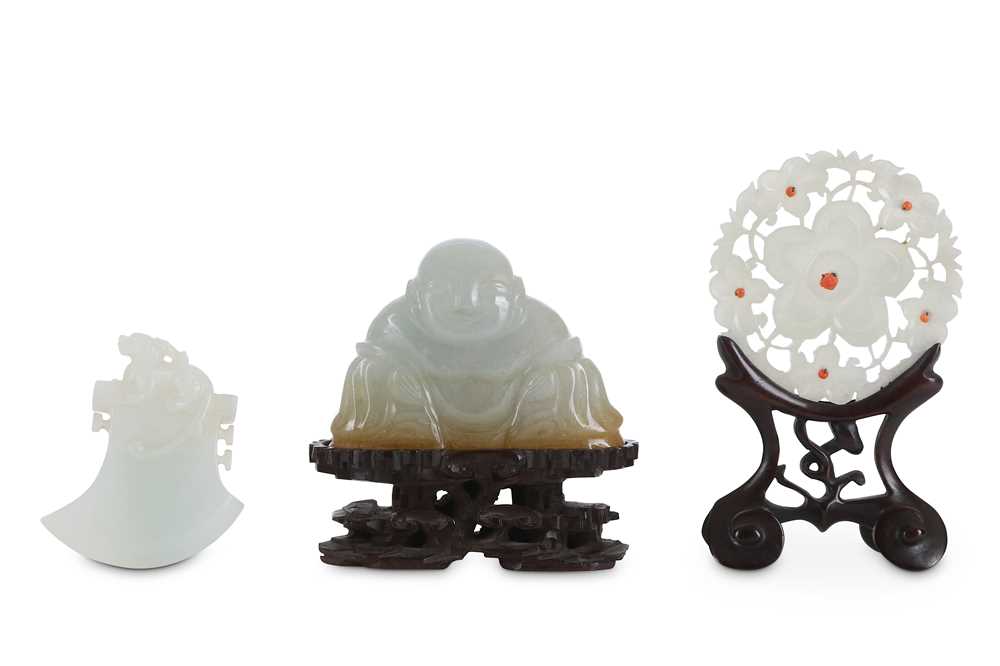 Lot 248 THREE CHINESE JADE CARVINGS. 20th Century.