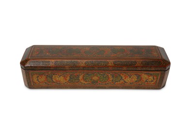 Lot 399 - A POLYCHROME LACQUERED KASHMIRI PEN CASE...