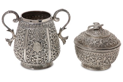 Lot 350 - TWO INDIAN SILVER REPOUSSÉ SUGAR BOWLS Bhuj,...