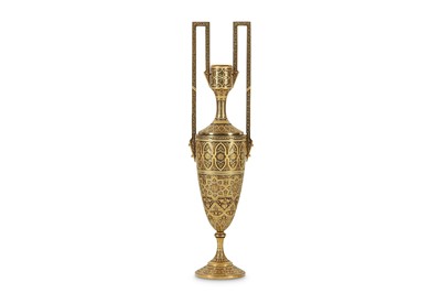 Lot 184 - A GOLD-DAMASCENED FORGED-IRON TOLEDO VASE...