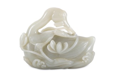 Lot 60 - A CHINESE PALE CELADON JADE 'GOOSE' CARVING....