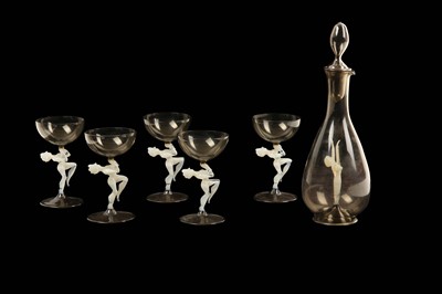 Lot 205 - AN AUSTRIAN BIMINI GLASS FIGURAL LIQUEUR SET,...