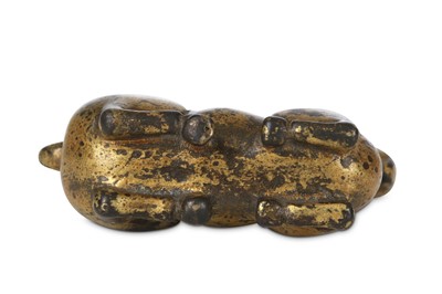 Lot 357 - A CHINESE GILT-BRONZE 'RAM' PAPERWEIGHT....