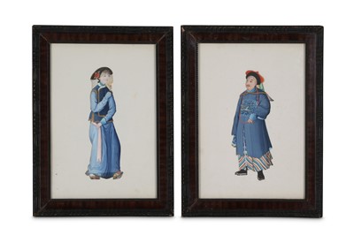 Lot 466 - A PAIR CHINESE OF EXPORT PAINTINGS.  19th...