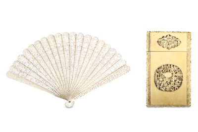 Lot 67 - A CHINESE IVORY CANTON BRISÉ FAN AND CARD CASE....