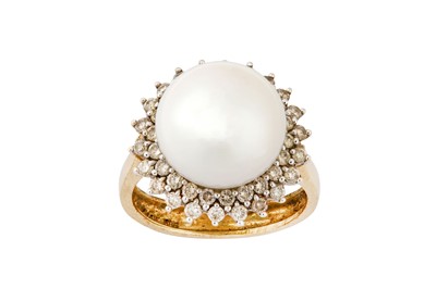 Lot 123 - A cultured pearl and diamond ring The 12.6mm...