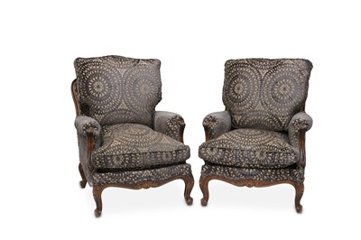 Lot 754 - A pair of French carved beech armchairs,...