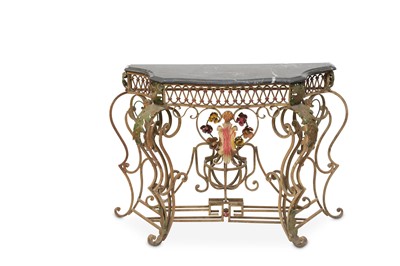 Lot 696 - A French wrought iron serpentine console table...