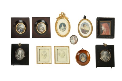 Lot 546 - A small group of portrait miniatures including:...