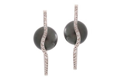 Lot 127 - A pair of cultured pearl and diamond earrings,...