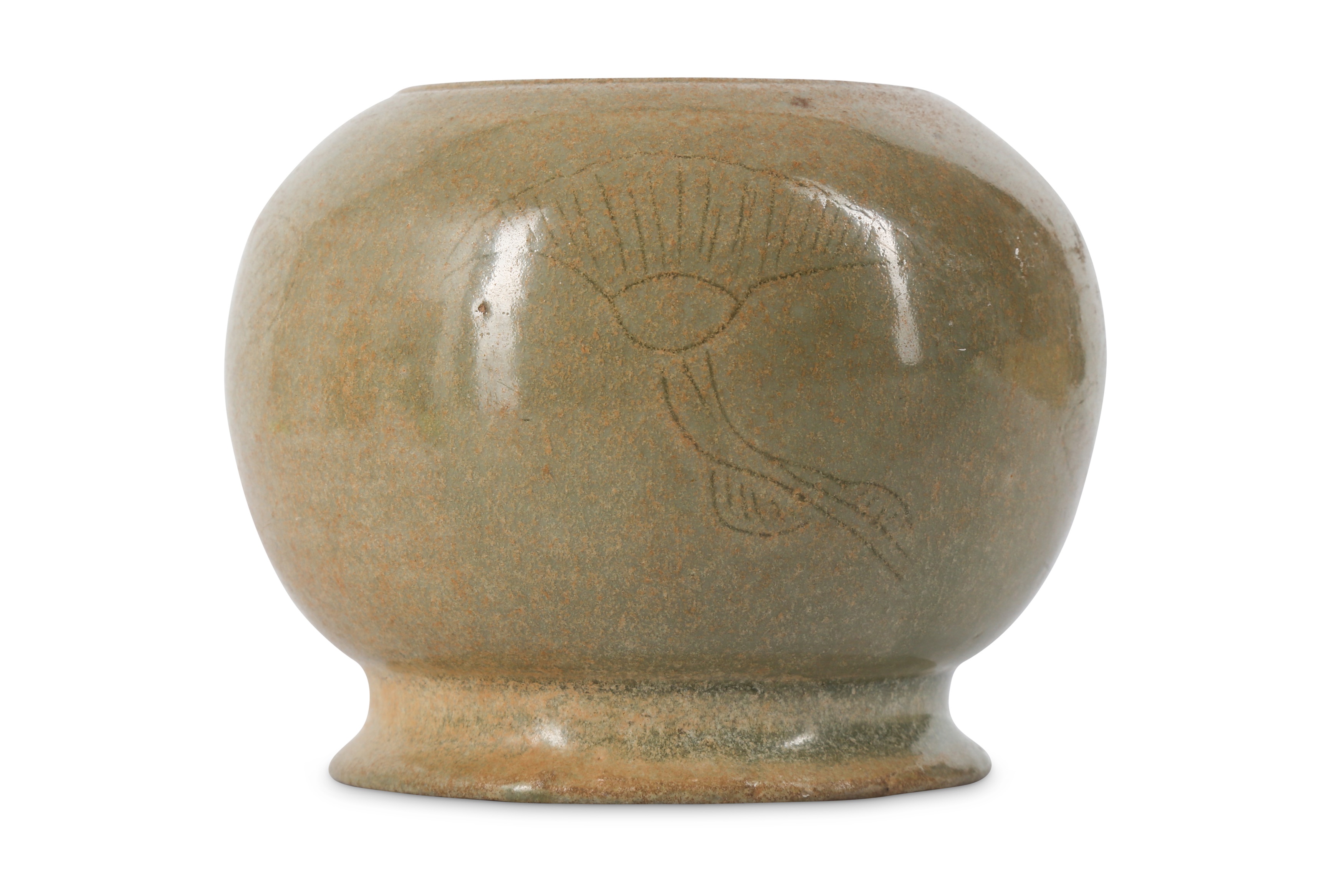 Lot 229 A CHINESE CELADONGLAZED 'LOTUS' JAR.