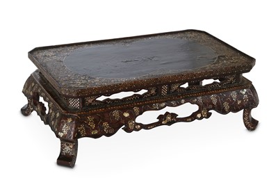 Lot 421 - A CHINESE MOTHER-OF-PEARL INLAID LACQUER STAND....