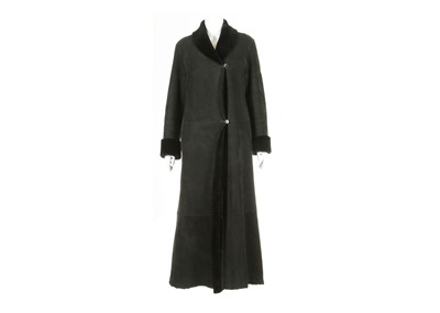 Lot 442 - Full Length Black Shearling Coat, button...