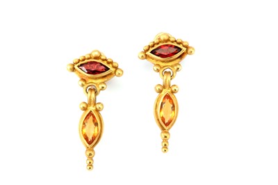 Lot 410 - A pair of gem-set earrings, post fittings,...