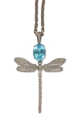 Lot 33 - A blue topaz and diamond dragonfly pendant...