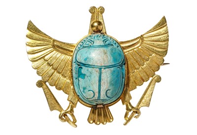 Lot 28 - A SCARAB BROOCH Mounted on a modern gold...