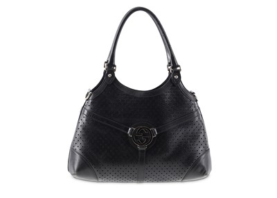 Lot 423 - Gucci Black Perforated Reins Hobo Tote, black...