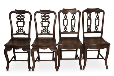 Lot 435 - TWO PAIRS OF CHINESE WOOD CHAIRS. 20th Century....