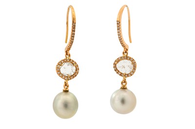 Lot 117 - A pair of cultured pearl and diamond earrings...