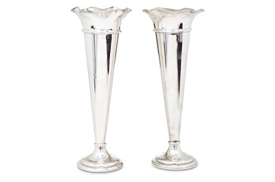 Lot 82 - A pair of Edwardian sterling silver vases,...