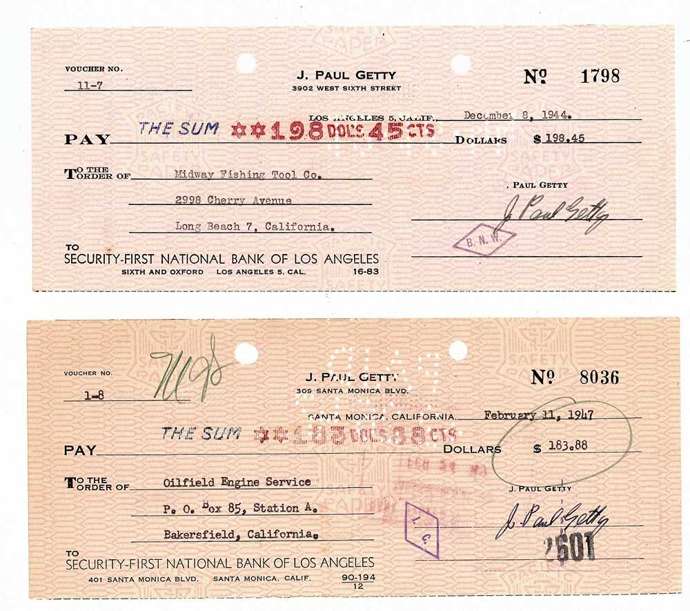 Lot 196 - Getty (Jean Paul) Cheque signed ('J. Paul...