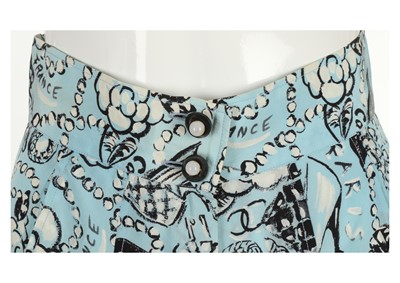 Lot 44 - Chanel Blue Printed Silk Shorts, c. 1993, high...
