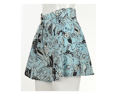 Lot 44 - Chanel Blue Printed Silk Shorts, c. 1993, high...
