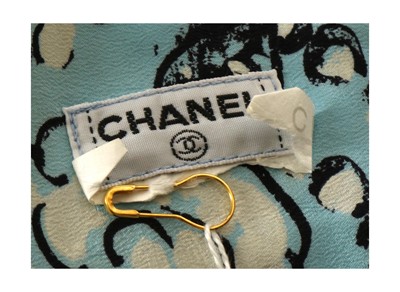 Lot 44 - Chanel Blue Printed Silk Shorts, c. 1993, high...