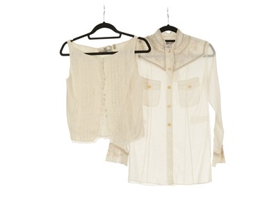 Lot 493 - Two Cream Lace Designer Tops, the first a long...