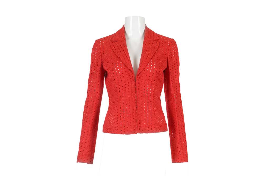 Lot 95 - Gianni Versace Red Broderie Anglaise Jacket,...