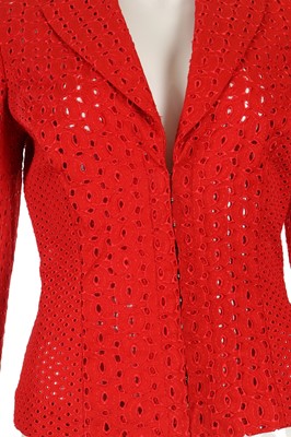 Lot 95 - Gianni Versace Red Broderie Anglaise Jacket,...