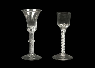 Lot 197 - TWO EARLY ENGLISH WINE GLASSES, circa 1750-65,...