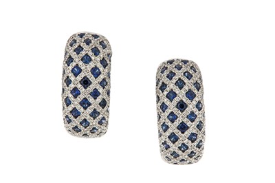 Lot 155 - A pair of sapphire and diamond hoop earrings...