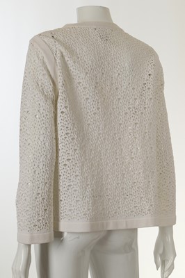 Lot 298 - Chanel White Crochet Cardigan, silver metal CC...